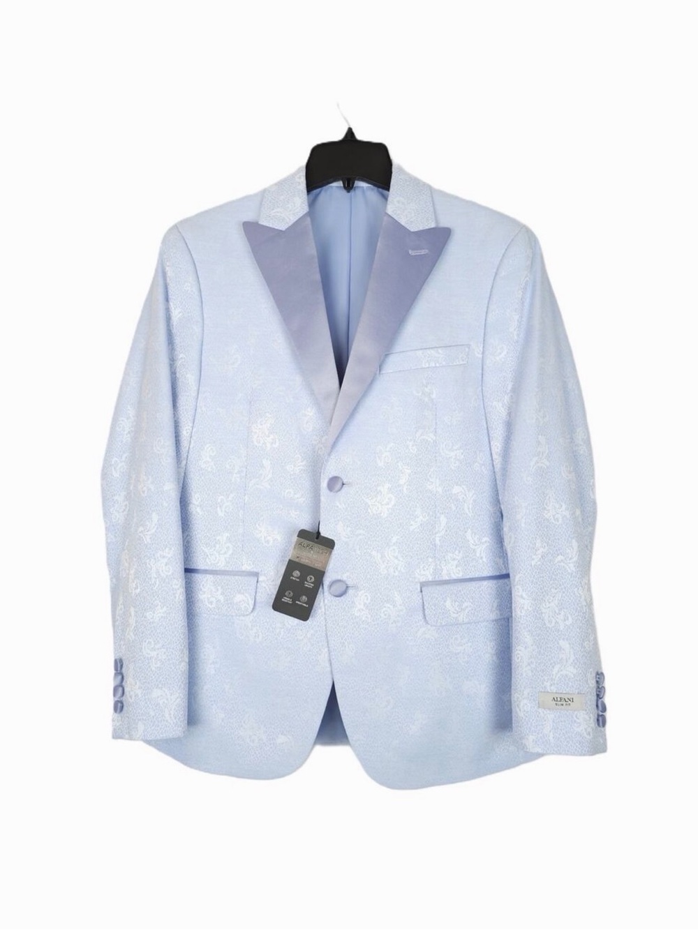 Alfani Light Blue Floral Jacquard Blazer with Satin Lapel